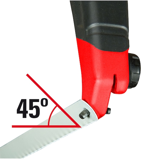STANLEY 0-20-108 saw handle showing 45-degree cutting angle, close-up on white background.
