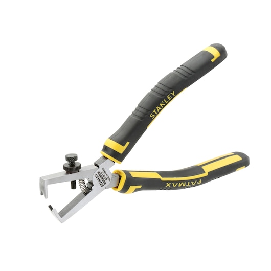Stanley wire stripper tool with black and yellow handles, suitable for electrical work and cable stripping tasks.