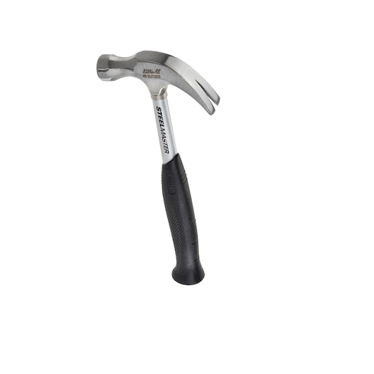 A STANLEY claw hammer with a steel shaft and black grip handle, shown on a white background.