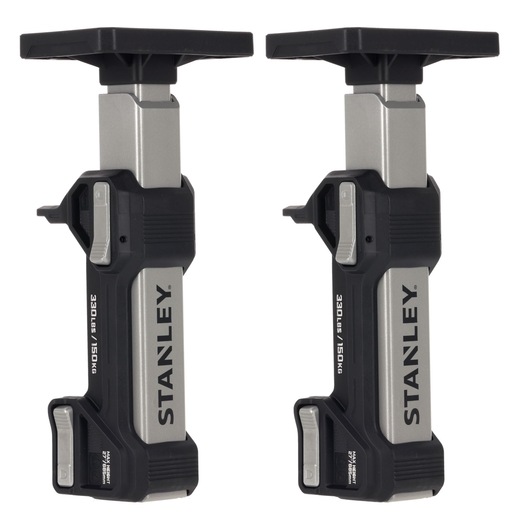 STANLEY FMHT83556 pair of adjustable support rods, black and silver, product side view on white background.