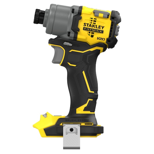STANLEY SFMCF830B brushless impact driver, yellow and black, side angle on white background.