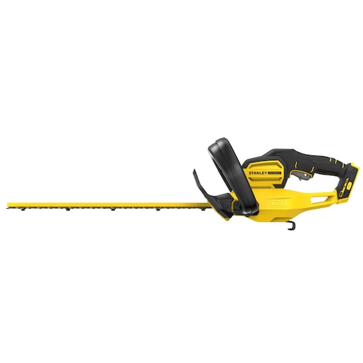 STANLEY SFMCHT650B hedge trimmer, yellow and black, side angle, white background.
