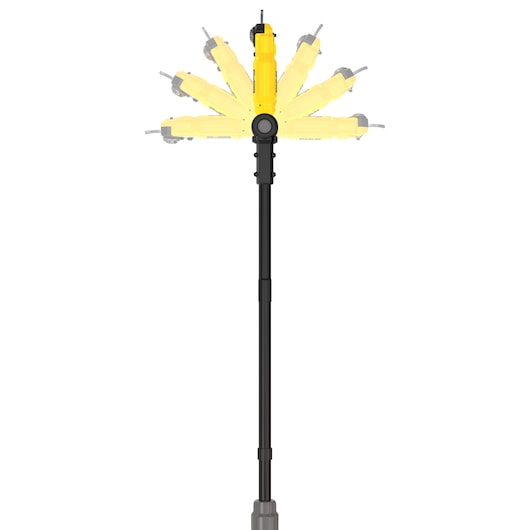 STANLEY SFMCPP632B pole saw with adjustable head, front view, yellow and black, photography on white background.