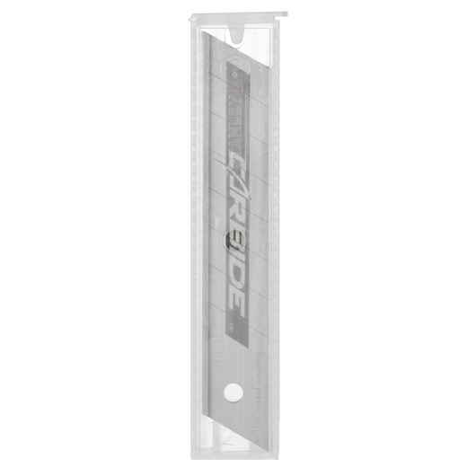 STANLEY STHT0-11818 utility knife replacement blades in transparent plastic case, straight-on view.