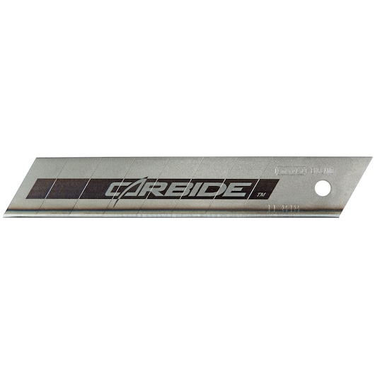 STANLEY STHT8-11818 snap-off utility blade, silver metal with carbide branding, side view on white background.
