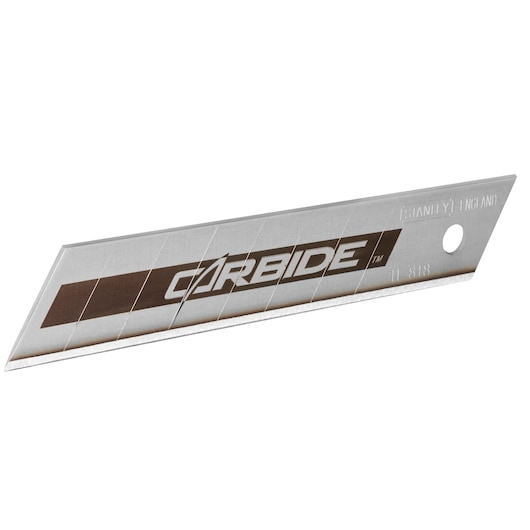 STANLEY STHT8-11818 utility knife replacement blade, carbide, silver finish, close-up on white background.
