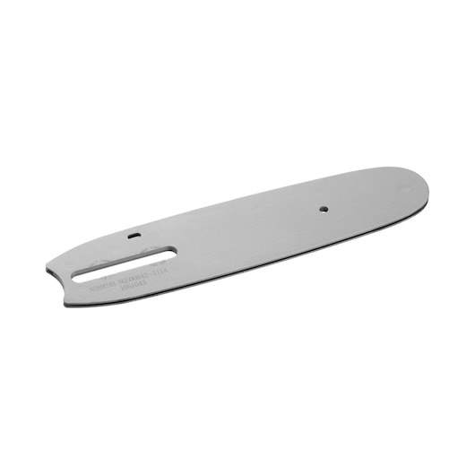 STANLEY STZPS1515 chainsaw guide bar, silver, photographed at an angle on white background.